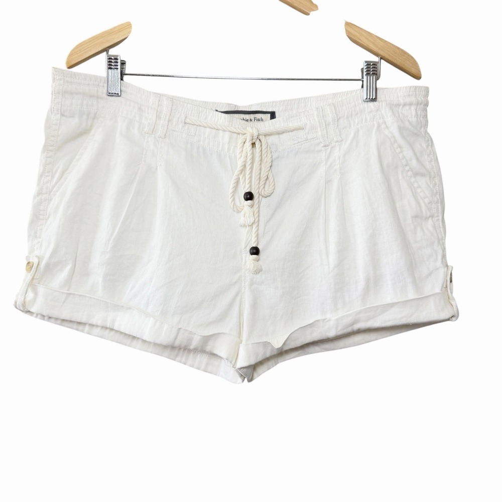 Abercrombie & Fitch Womens Linen Shorts Size 12 Ivory Drawstring Resort Preppy